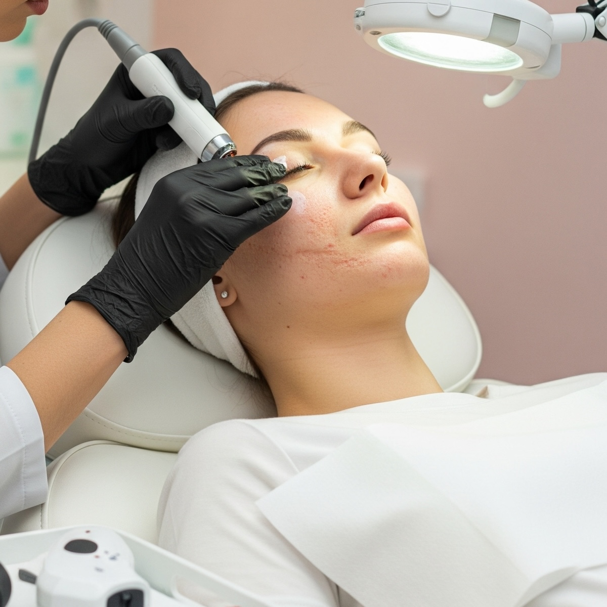 patient receiving subcision treatment for acne scarring